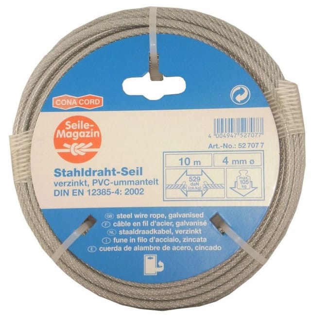Conacord Stahldrahtseil Verzinkt PVC-Ummantelt Ø 3/4 mm x 10 m