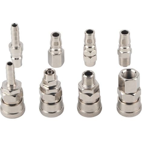 Bellerise – 8 Pneumatische Schnellkupplungen – 1/4" Bspt – Sofort Dichte Verbindung – Werkstatt & Heimwerkerbedarf – Silber