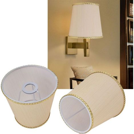 Bellerise – 2 Beige Stofflampenschirme Mit Goldrand – 0245 – Elegantes Europäisches Design – Wohn- Und Schlafzimmer – 11 Cm