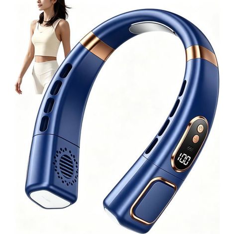 Bellerise - Tragbarer Nackenventilator - Leise, Wiederaufladbar, 5 Geschwindigkeitsstufen - Nackenventilator Mit Led-anzeige (blau)