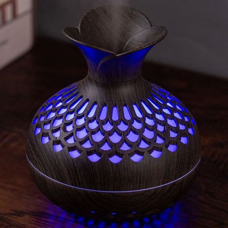 Bellerise – Luftbefeuchter In Dunklem Holz-blumen-design – 300 Ml, 2 Nebelmodi, 7-farbiges Licht – Für Büro Und Zuhause