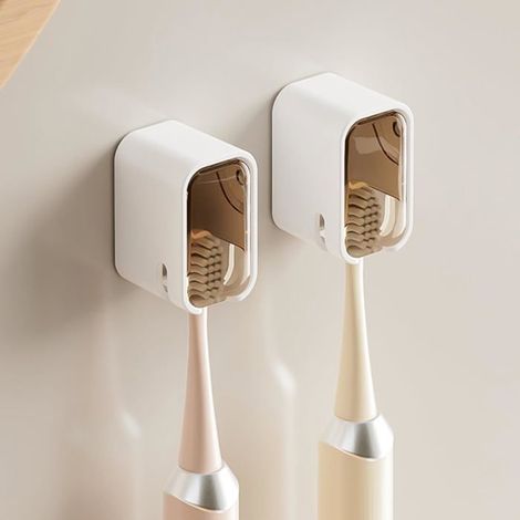 Bellerise - Set Aus Zwei Wandmontierten Zahnbürstenhaltern Für Das Badezimmer, Mit Deckeln, Braun.