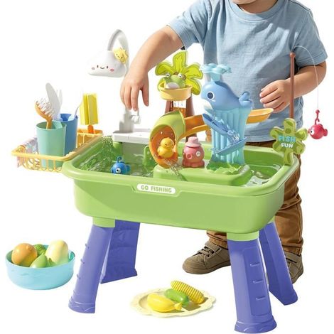 Bellerise – Sand- Und Wassertisch Mit Spielzeugküchenspüle – Automatische Wasserpumpe Mit Geschlossenem Kreislauf Und Magnetischem Angelspiel – Grün