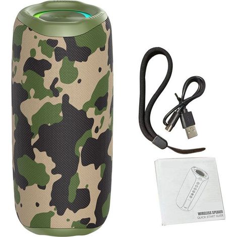 Bellerise – Tragbarer Rgb-lautsprecher – 52-mm-mp2-treiber – Kräftiger Bass, Bluetooth 5.4, 3600-mah-akku – Tarnmuster