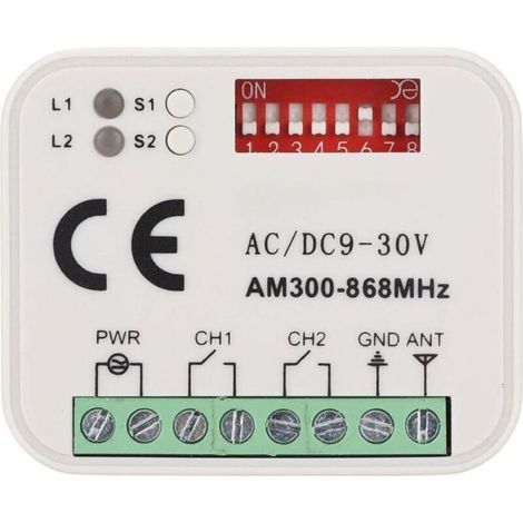 Bellerise – 2-kanal-funkempfänger 433–868 Mhz – Kompatibel Mit Doorhan 433,92 Mhz Fernbedienung – 12–24 V Ac/dc Netzteil – Rolling/fixed Code