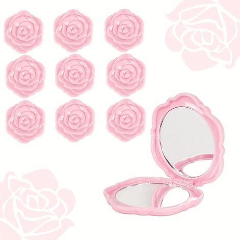 Bellerise – Set Mit 9 Rosa Spiegeln – Faltbare Taschenspiegel Mit Rosenblütenmuster – Geschenk Für Brautjungfern (rosa)
