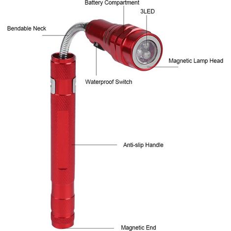 Bellerise – Mini-led-taschenlampe, Flexibel, Mit Magnetischem Ausziehrohr, Rot, Für Reparaturen Und Camping
