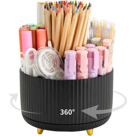 Bellerise - 360° Drehbarer Stiftehalter - 5 Fächer - Hübsches Schreibtischaccessoire - Geräumig, Stilvoll Und Langlebig (schwarz)