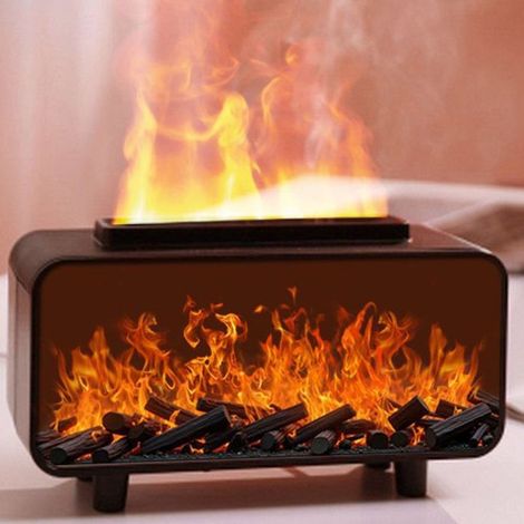 Bellerise – Kamin-diffusor Für Ätherische Öle – 7-farbige Led, 200-ml-luftbefeuchter Und Nebelgenerator – Realistisches Kaminfeuer-ambiente – Schwarz