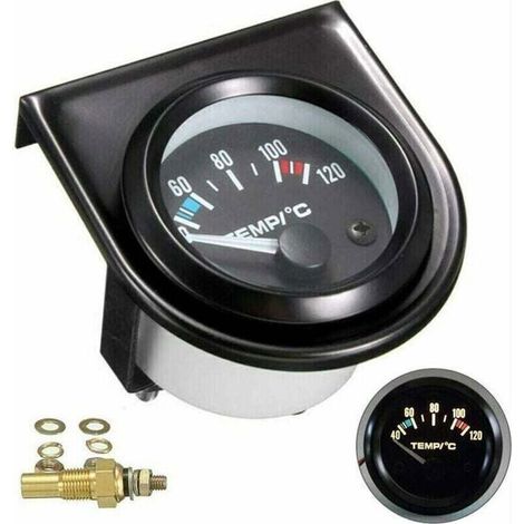 Bellerise – 52-mm-led-kfz-wassertemperaturanzeige-set (schwarz) – Universelle Anzeige 101,6–120 °c – Armaturenbrettanzeige – Sonde Enthalten