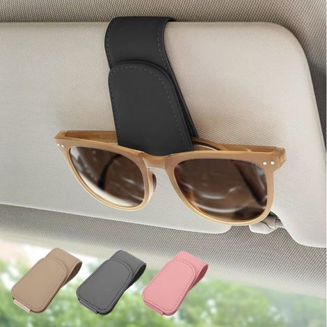 Bellerise - Magnetischer Sonnenbrillenhalter Aus Leder, Auto-sonnenblendenclip, Geeignet Für Verschiedene Brillengrößen (schwarz, 1 Stück)