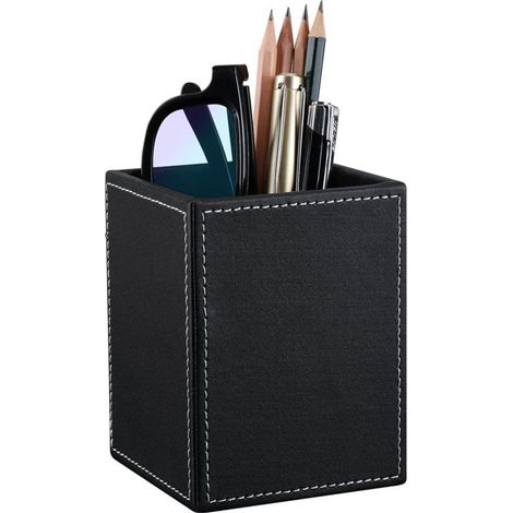 Bellerise - Quadratischer Stiftehalter Aus Kunstleder / Schreibtisch-organizer Für Schreibwaren / Büroaccessoires-box (schwarz)