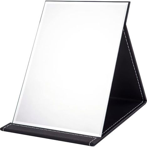 Bellerise - Faltbarer Kosmetikspiegel Mit Ständer - Tragbarer Schminktisch Aus Pu-leder Für Reisen, Super Hd Mehrfachwinkelverstellung - 21 X 15 Cm (schwarz)