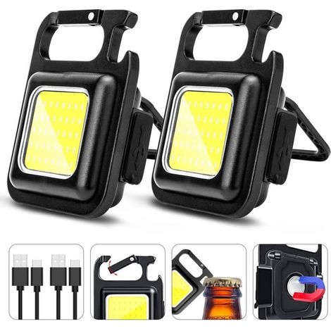Bellerise – Wiederaufladbares Schlüsselanhänger-taschenlampenset, Helle Led-arbeitsleuchte, Mit Magnet, Clip Und Flaschenöffner.