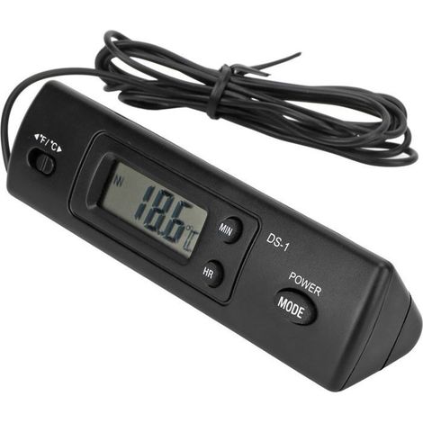 Bellerise – Auto-temperaturuhr – Ds-1 – Duale Innen-/außensensoren, Lcd-display, Zeitfunktion – Für Das Armaturenbrett – Schwarz