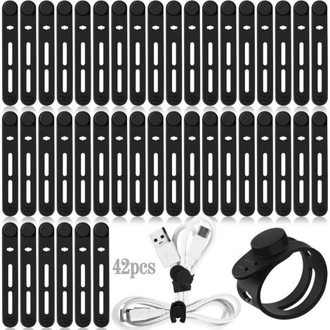 Bellerise - Packung Mit 42 Silikon-kabelbindern – Wiederverwendbare Und Verstellbare Kabelbinder (schwarz)