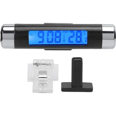 Bellerise – 2-in-1-autothermometer – Blau Hinterleuchtetes Lcd-display, Uhr & Kalender – Für Das Armaturenbrett – Schwarz