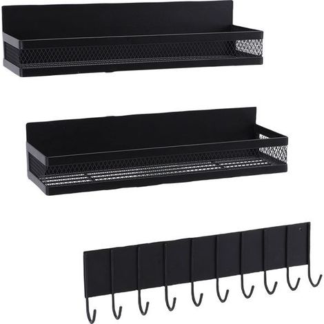 Bellerise – 3er-set Magnetische Kühlschrankablagen – Gewürzaufbewahrung Ohne Bohren – Platzsparend – Schwarz