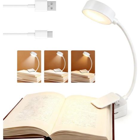 Bellerise - Leselampe, Tragbare Klemm-leselampe, Verstellbare Tischlampe, 360°-drehung, 3 Farbtemperaturen & Dimmfunktion (weiß)