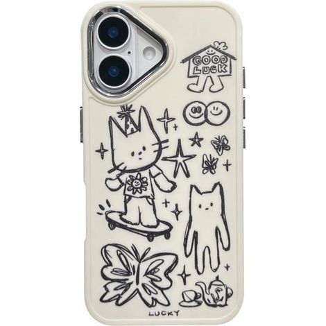 Bellerise - Weiche Schutzhülle Für Iphone 15 Pro Max Mit Niedlichem Katzen-, Schmetterlings-, Stern- Und Glückslinien-design (weiß).