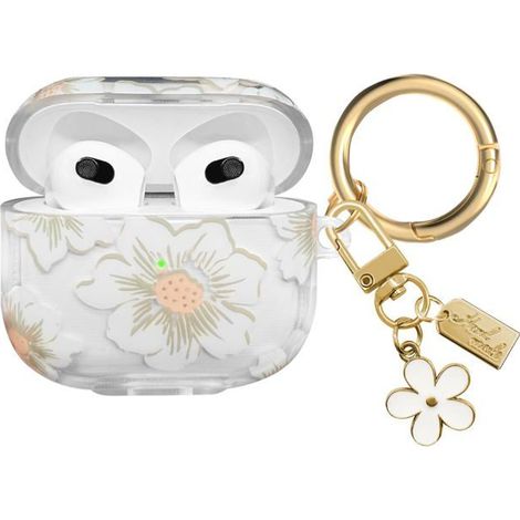 Bellerise - Hülle Für Airpods 3 (2021), Weiches Tpu Mit Blumenmuster, Mit Floralem Schlüsselanhänger Und Karabiner, Weiß.