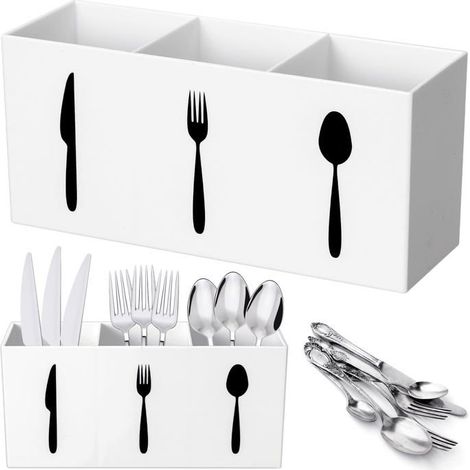 Bellerise - Besteckkasten, Aufbewahrungsbox, Besteckhalter, Gabelhalter, Tischbesteckhalter (weiß, Mittlere Größe)