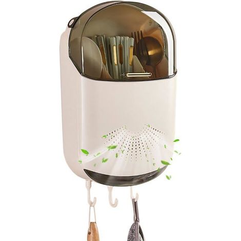Bellerise – Wandmontierter Besteckorganizer – Essstäbchenhalter, Staubdichte Löffel- Und Essstäbchenablage, Abtropfschale