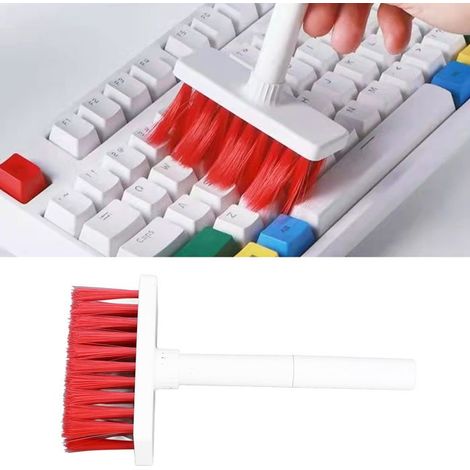 Bellerise – Tastaturreinigungsbürste – 5-in-1 Doppelkopf, Samtschwamm-staubwedel, Tastenabzieher, Weiß/rot