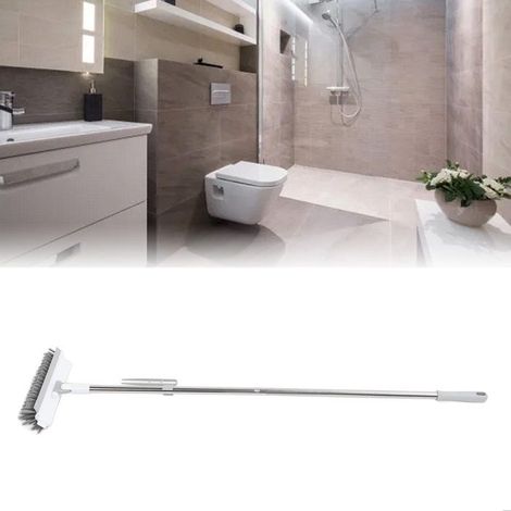 Bellerise – 2-in-1-bodenbürste – 180° Drehbarer Bürstenkopf – Integrierter Abzieher – Für Badezimmerfugen Und Fliesen – 109 Cm Langer Griff, Weiß