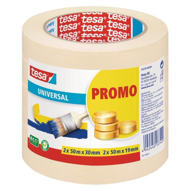 Tesa Universal Beige 2 x 30 mm x 50 m + 2 x 19 mm x 50 m