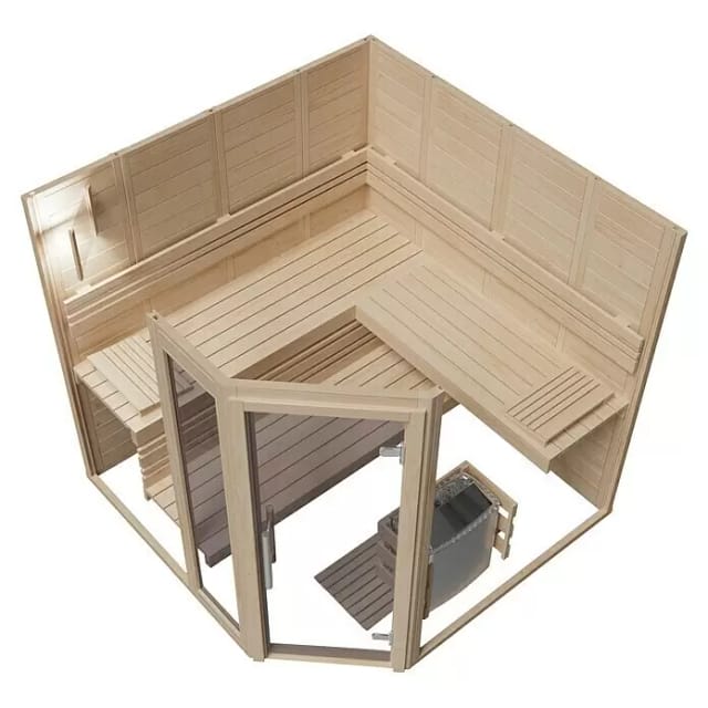 Sauna Eilo EL-BE 40-2121E Blockbohlen-Elementbauw. 5-Eck - Glastür & Seitenteil