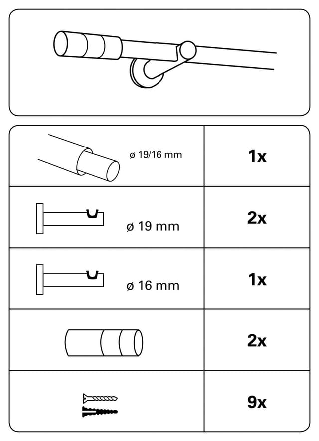 Gardinia Gardinenstangen-Set Kreta Zylinder Ø 16/19 mm 190 cm - 340 cm Weiß