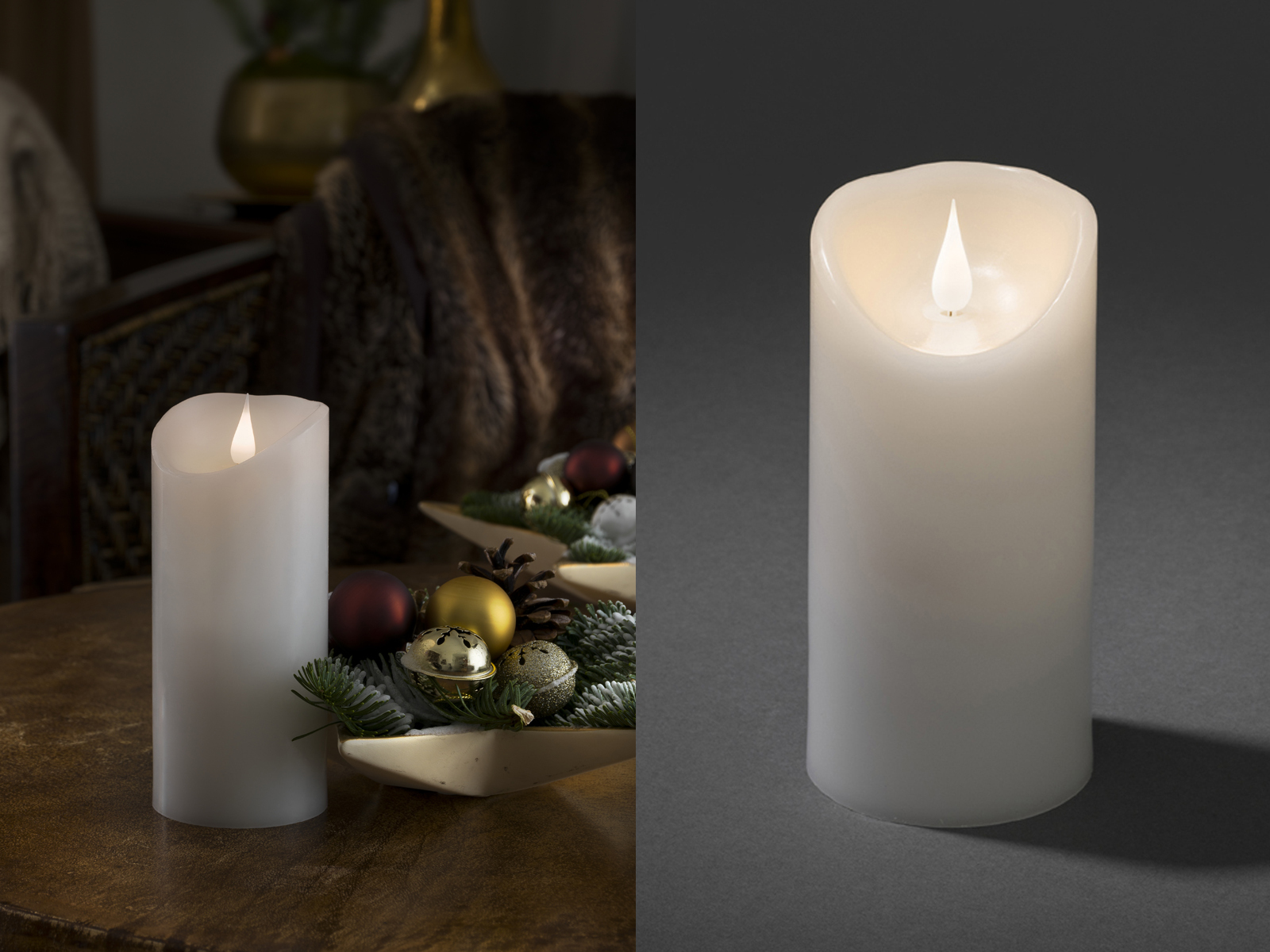 Konstsmide LED Echtwachskerze 3D Flamme Weiß Ø 7,5 cm x H 17,5 cm
