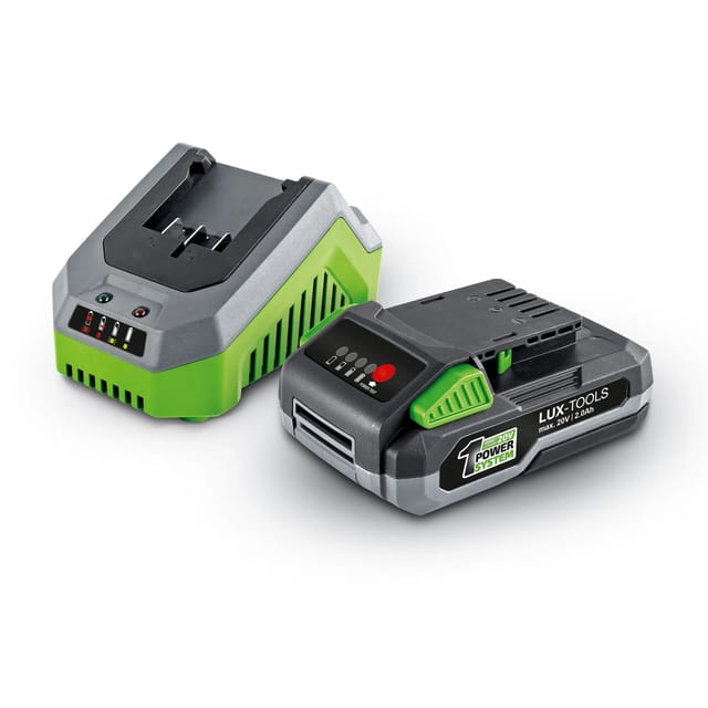 LUX-TOOLS 1 PowerSystem Starter-Set mit 20 V 2 Ah Li-Ion Akku & Schnellladegerät