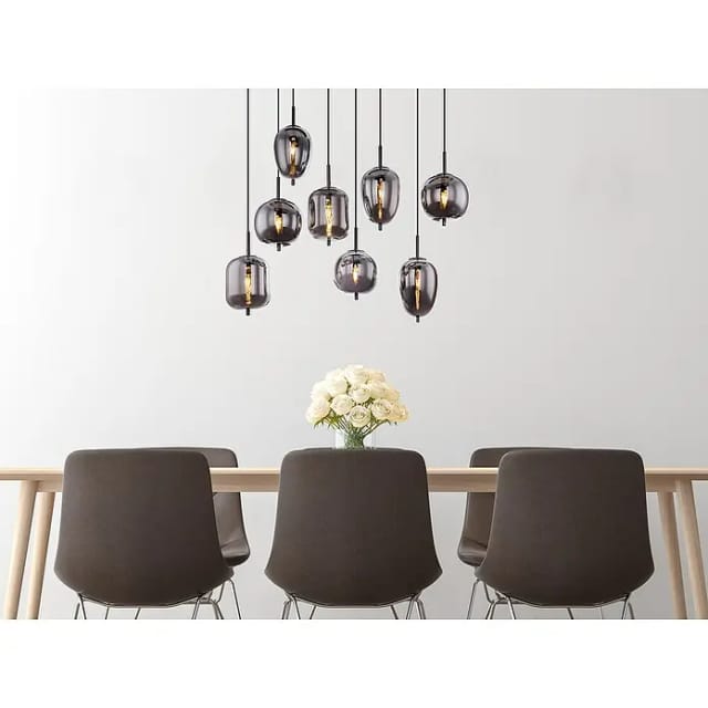 Globo Pendelleuchte Blacky 8-flammig Metall Schwarz Rauchfarben