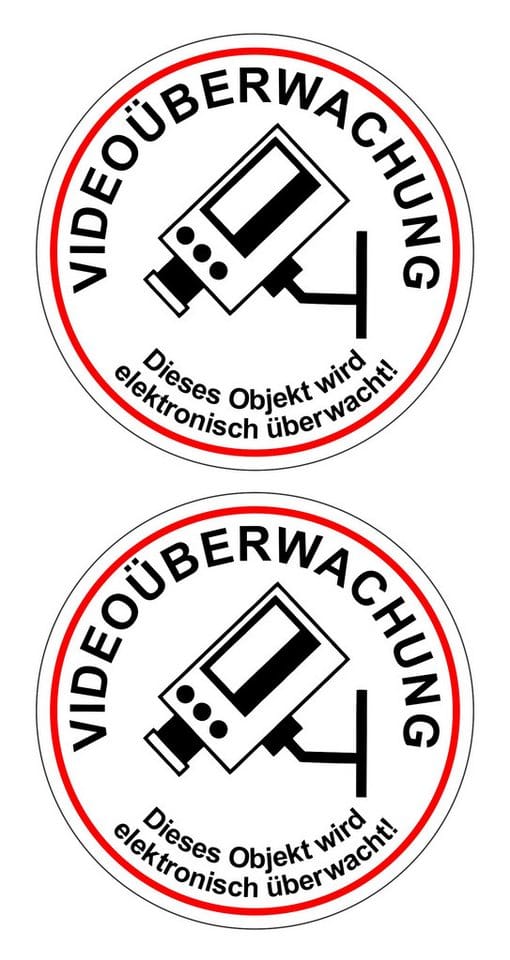 Aufkleber Videoüberwachung'' 2er-Set Ø 6 cm PCV-Folie