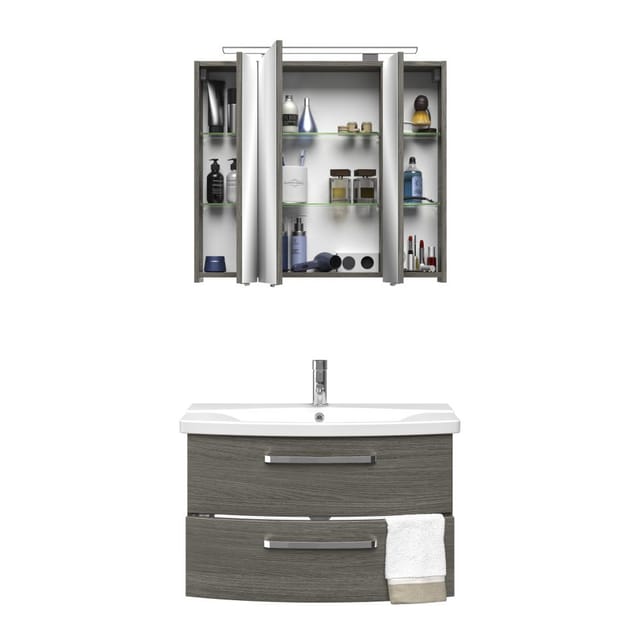 Pelipal Badmöbel-Set Serie 4010 Graphit Struktur 84 cm 3-tlg. mit Aufsatz-LED