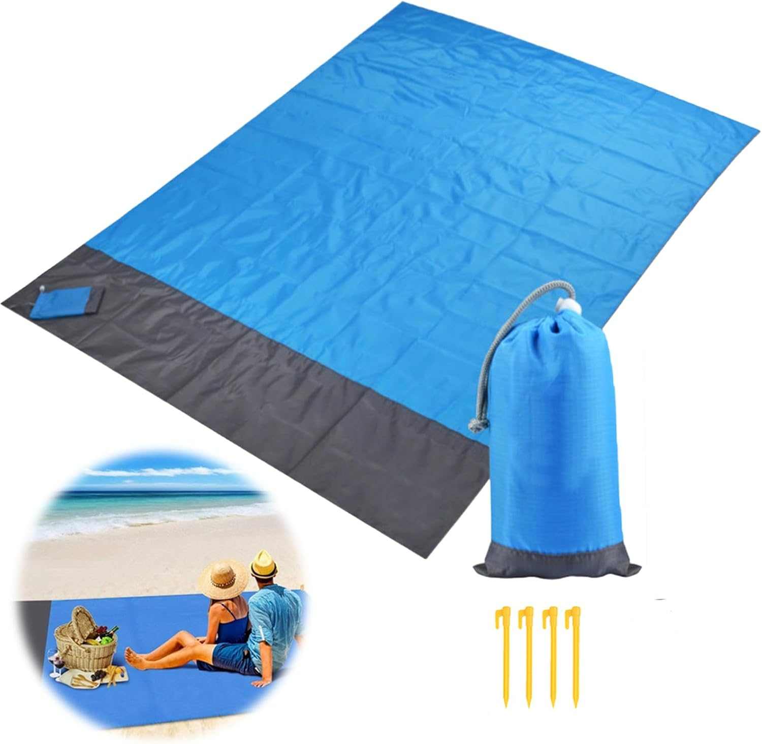 Stranddecke, Picknickdecke, Geeignet Für Strand, Camping, Wandern, Picknick, Blau (200140cm).