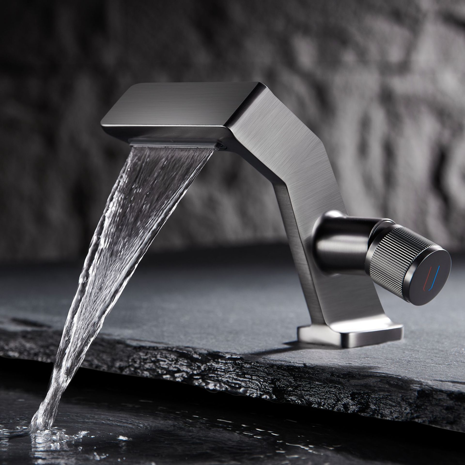 Wasserfall-waschtischarmatur, Wasserfall-mischbatterie Mit Verstellbarem Einhebel-keramikventil, Bronzegrau