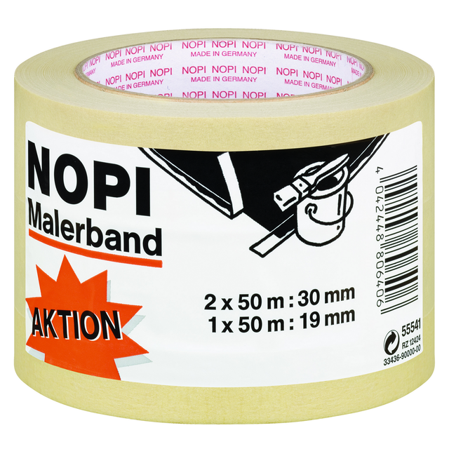 Nopi® Malerband 3er Pack 2 x 50 m x 30 mm + 1 x 50 m x 19 mm