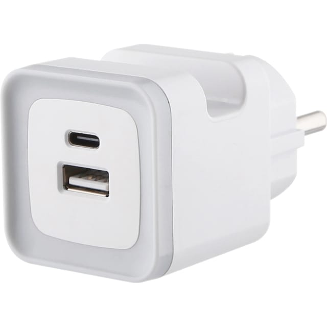Adapter mit USB-Schnellladegerät USB-A USB-C Eckig Weiß