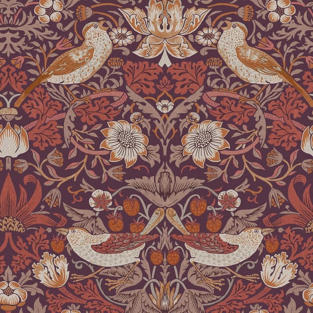 William Morris at Home Vliestapete Strawberry Thief 10 m x 52 cm Lila FSC®