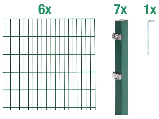 Metallzaun Grund-Set Doppelstabmatte verz. Grün beschichtet 6 x 2 m x 1 m