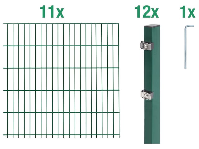Metallzaun Grund-Set Doppelstabmatte verz. Grün beschichtet 11 x 2 m x 1 m