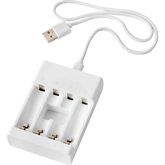 Batterie Ladegerät-Set inkl. 2 x AA, 2 x AAA Batterien & USB-Ladekabel