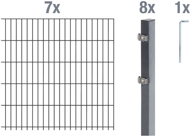 Metallzaun Grund-Set Doppelstabmatte verz. Anthrazit beschichtet 7 x 2 m x 1 m