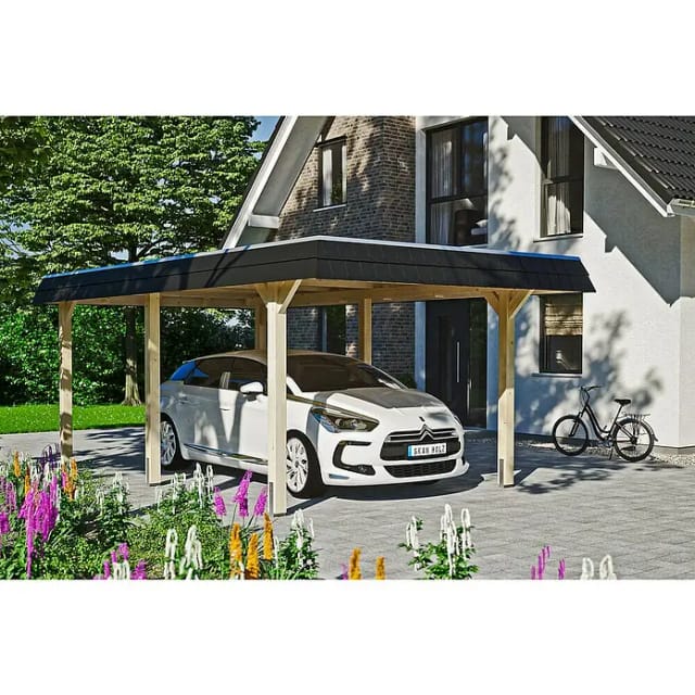 Skan Holz Carport Wendland Natur 362 x 628 cm EPDM-Dach Blende Schwarz