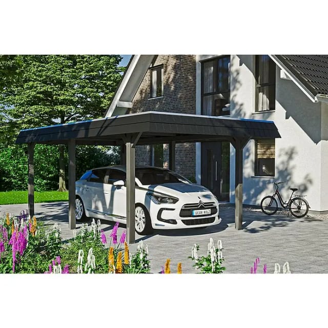 Skan Holz Carport Wendland Schiefergrau 362 x 628 cm EPDM-Dach Blende Schwarz