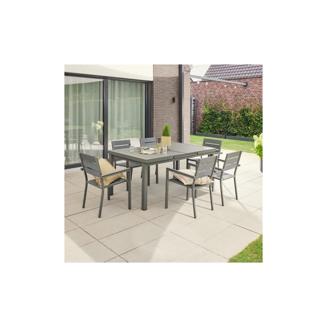 Home Deluxe Gartenmöbel-Set Calido Madera 5-tlg. Anthrazit mit Ausziehtisch
