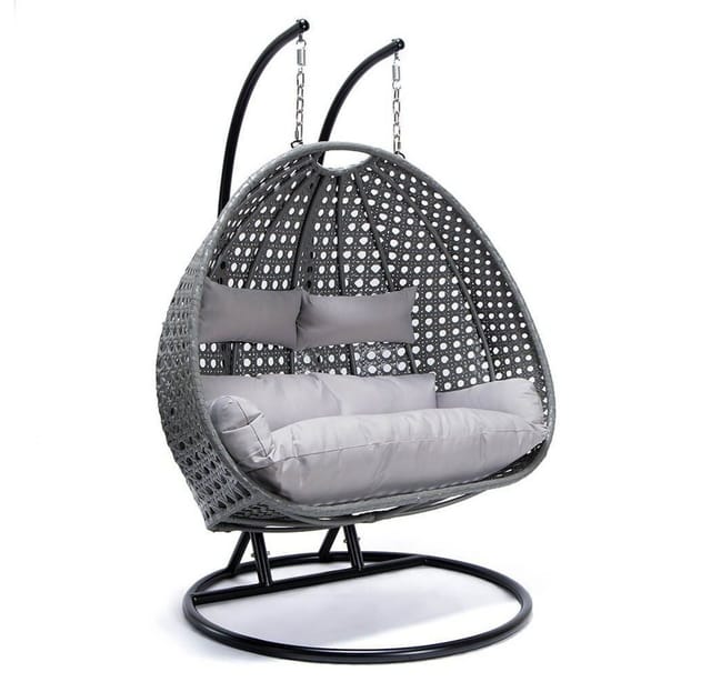 Home Deluxe Hängesessel Twin aus Polyrattan mit Regenabdeckung Grau